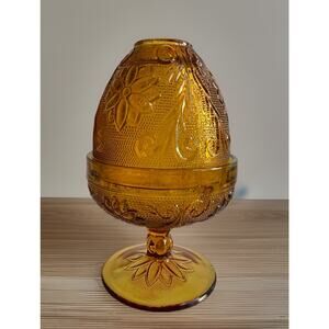 Vintage Fairy Lamp Indiana Glass Tiara Amber Color Sandwich Pattern 70's Cottage
